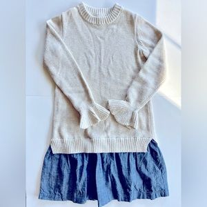 JCREW CREWCUTS girls holiday sweater dress gold cream sparkle chambray size 10